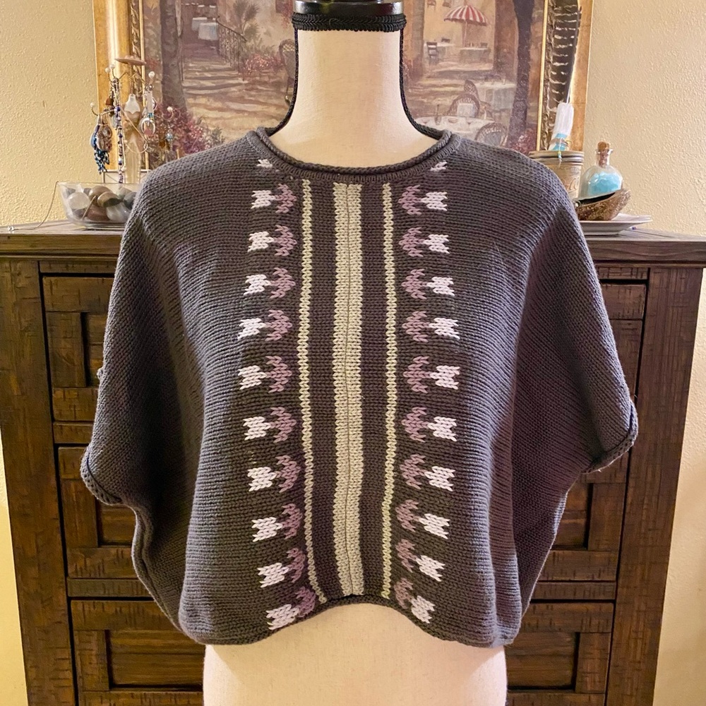 Tea Collection Floral Stripe Poncho Sweater